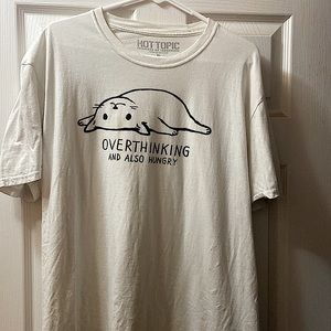 HOT TOPIC overthinking and also hungry cat shirt white. size XL